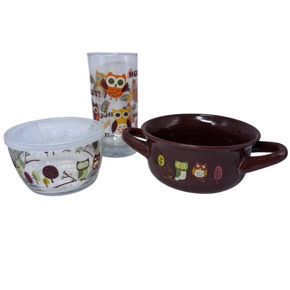 Lot of 3 Vtg Pieces - Holiday Home Bowl, Libbey Woodland Creatures Bowl & Glass - Picture 1 of 13